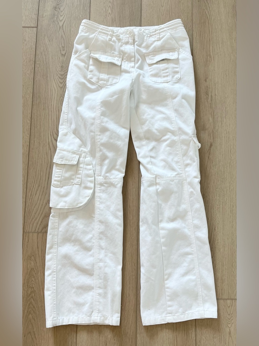 Brandy Melville Women's Adjustable Waist Kim Cargo Pants White Cotton One Size